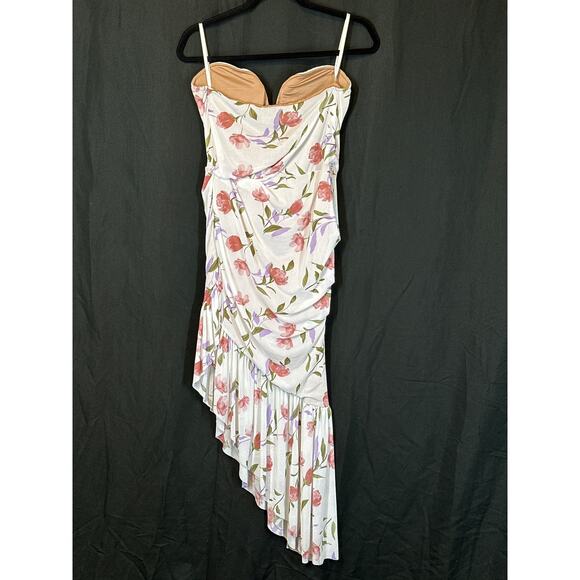 JLUXLABLE Strapless Dress L Floral Y2K 90's Fairy Ruched Asymmetrical - Picture 6 of 16